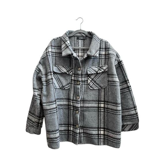 Missguided Gray Plaid Pocket Button Shacket Jacket Size 12/0XL - Picture 3 of 10